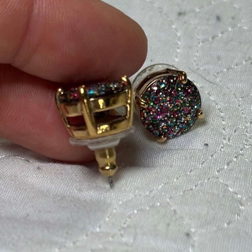 Kate Spade Stud Earrings Womens OS Multi Color Glitter Gold Tone Round Sparkle